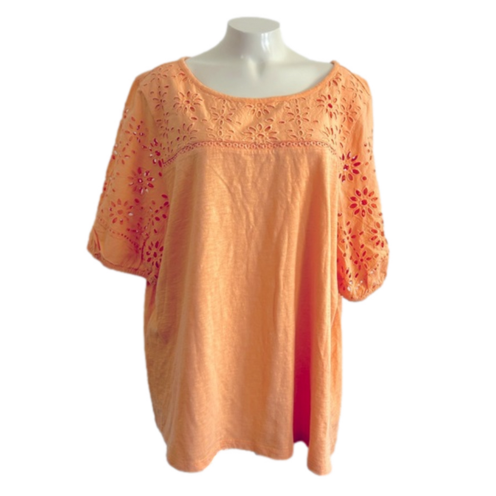 Talbots Women's Size 3x orange  Floral 100% cotton Eyelet shirt